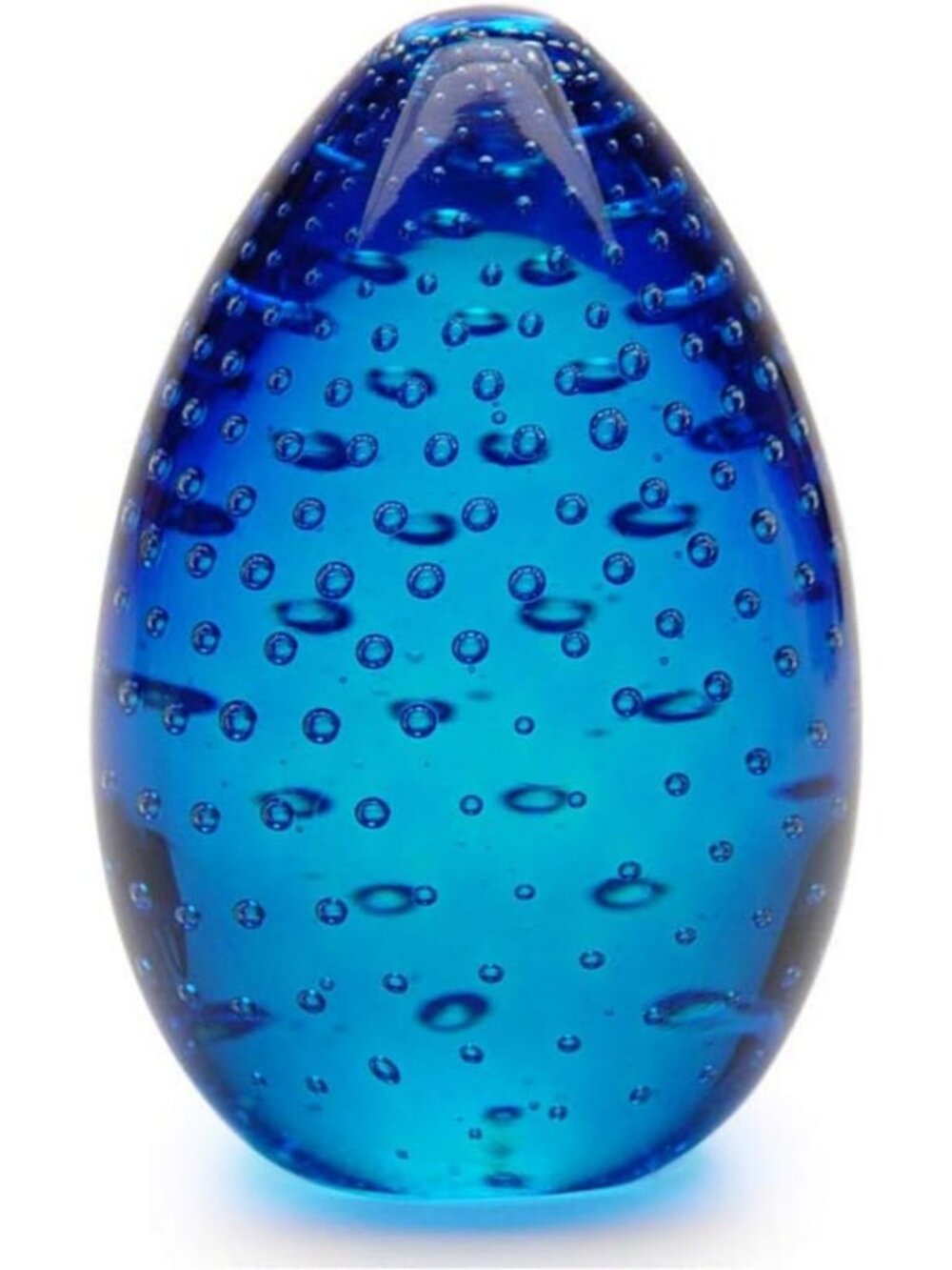 Hand Blown Blue Glass Paperweight with Bubbles - Murano-Style Art Decor